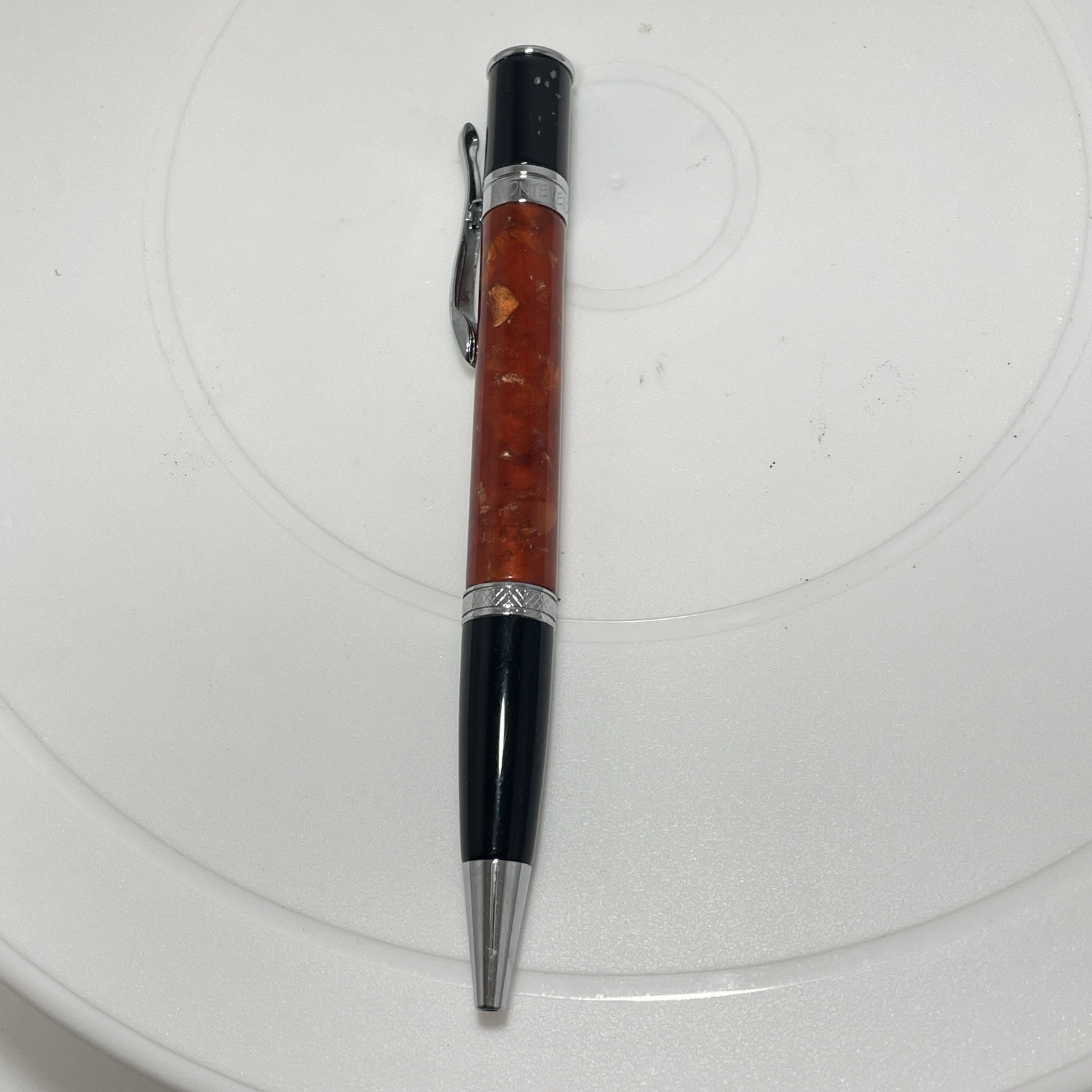 Monteverde USA Ballpoint Pen – Orange Marbled Resin – Needs Refill – Chrome
