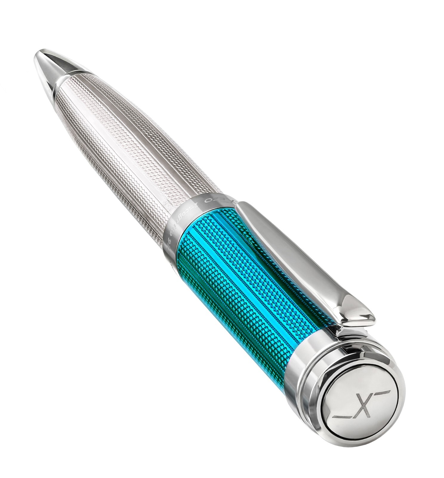Xezo Incognito 925 Sterling Silver Platinum & Azure Blue Ballpoint Pen, Med Tip