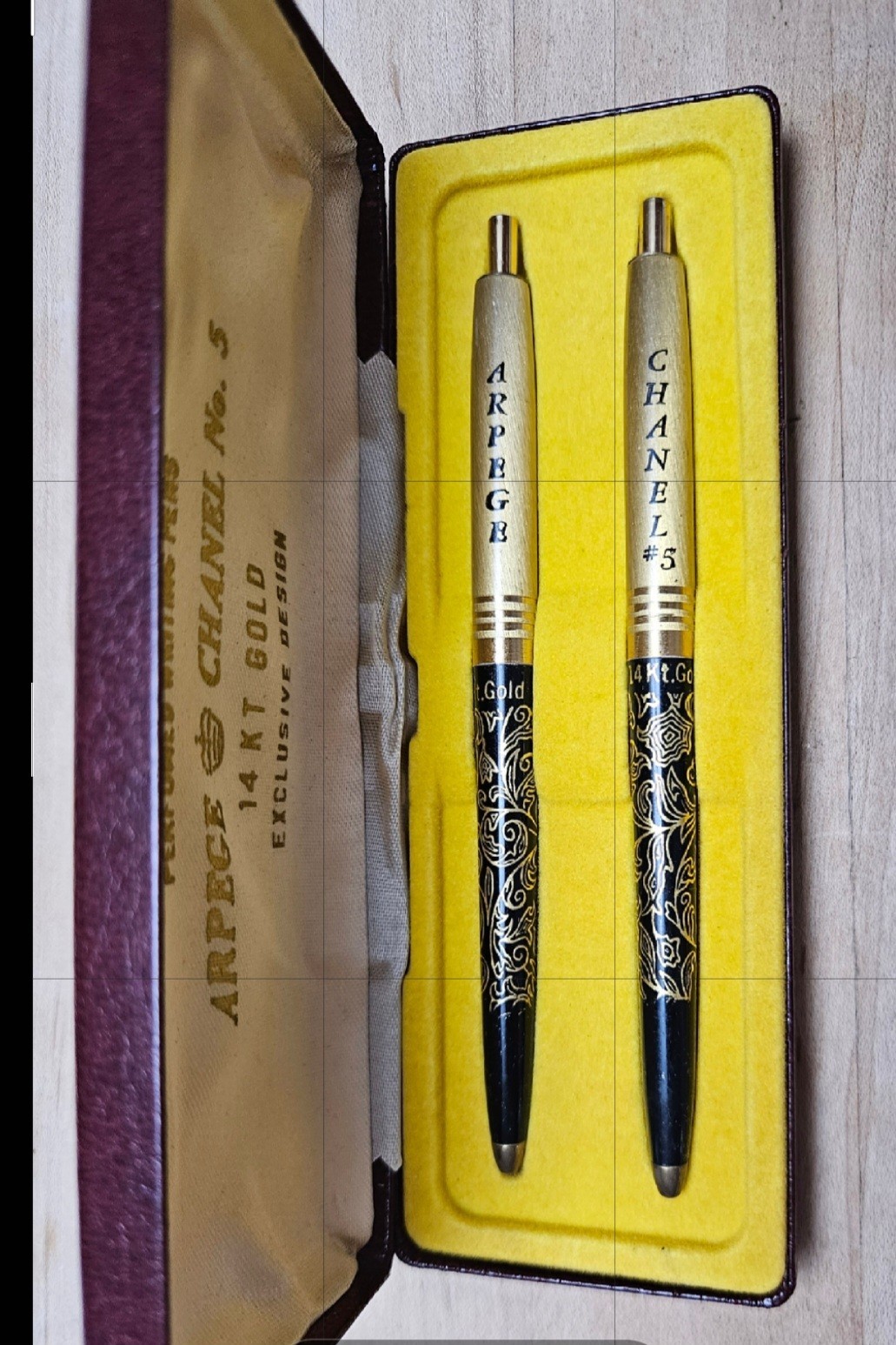 Vintage Arpege & Channel No. 5 14k Gold Filigree Perfumed Writting Pens w/ case
