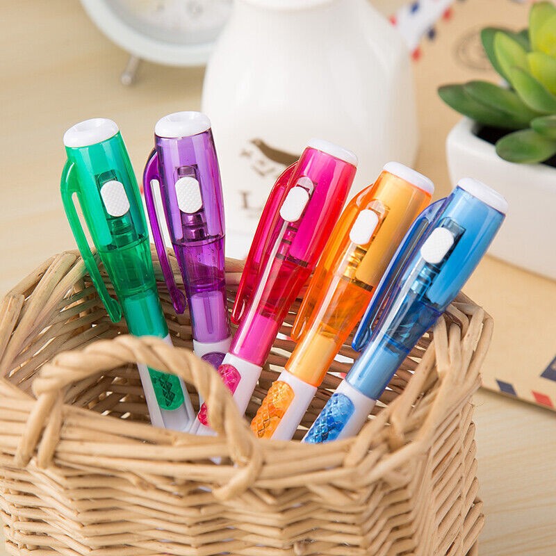 1pc Students Multifunctional Ballpoint Ball Point Pen With LED Flashlight Light