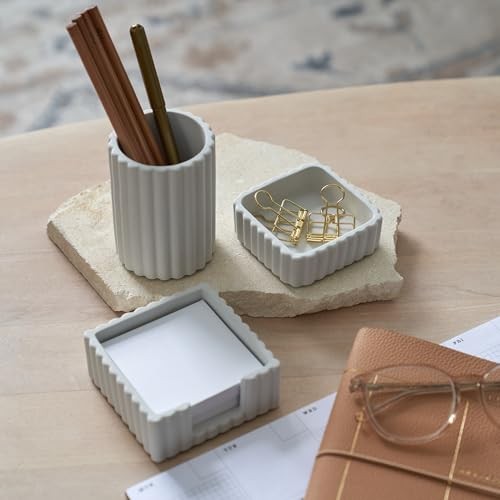 Modern Aesthetic Desk Accessories Set of 3 – Stylish Concrete Organizers Gray