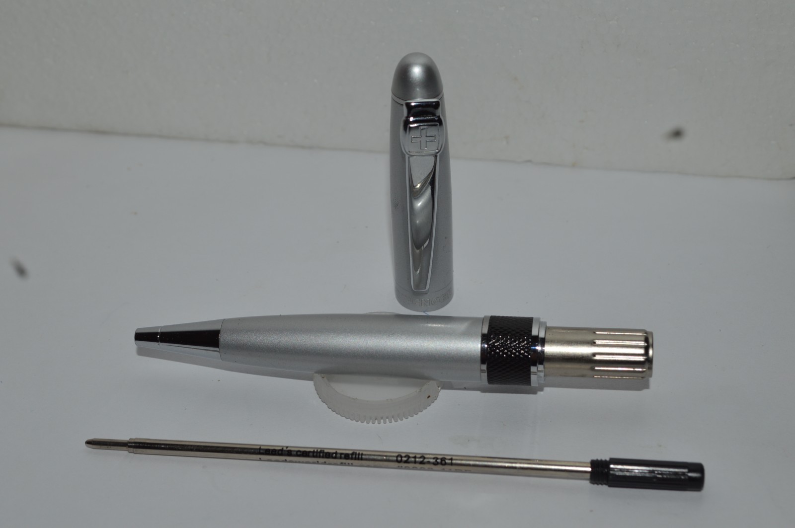 WENGER Ballpoint Pen Silver & Black Color Chrome Trim Twist Action 1990s