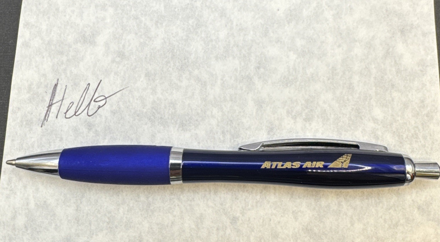 Atlas Air Promotional Blue Ballpoint Pen Rubber Grip Retractable Advertising