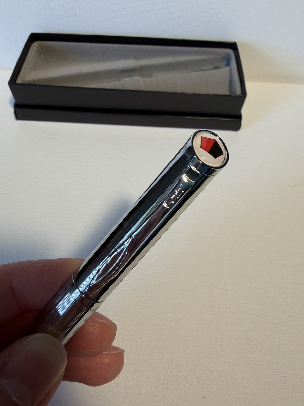 Quill Chrome Ballpoint Twist Pen Pentagon Logo w/ Original Gift Box EUC