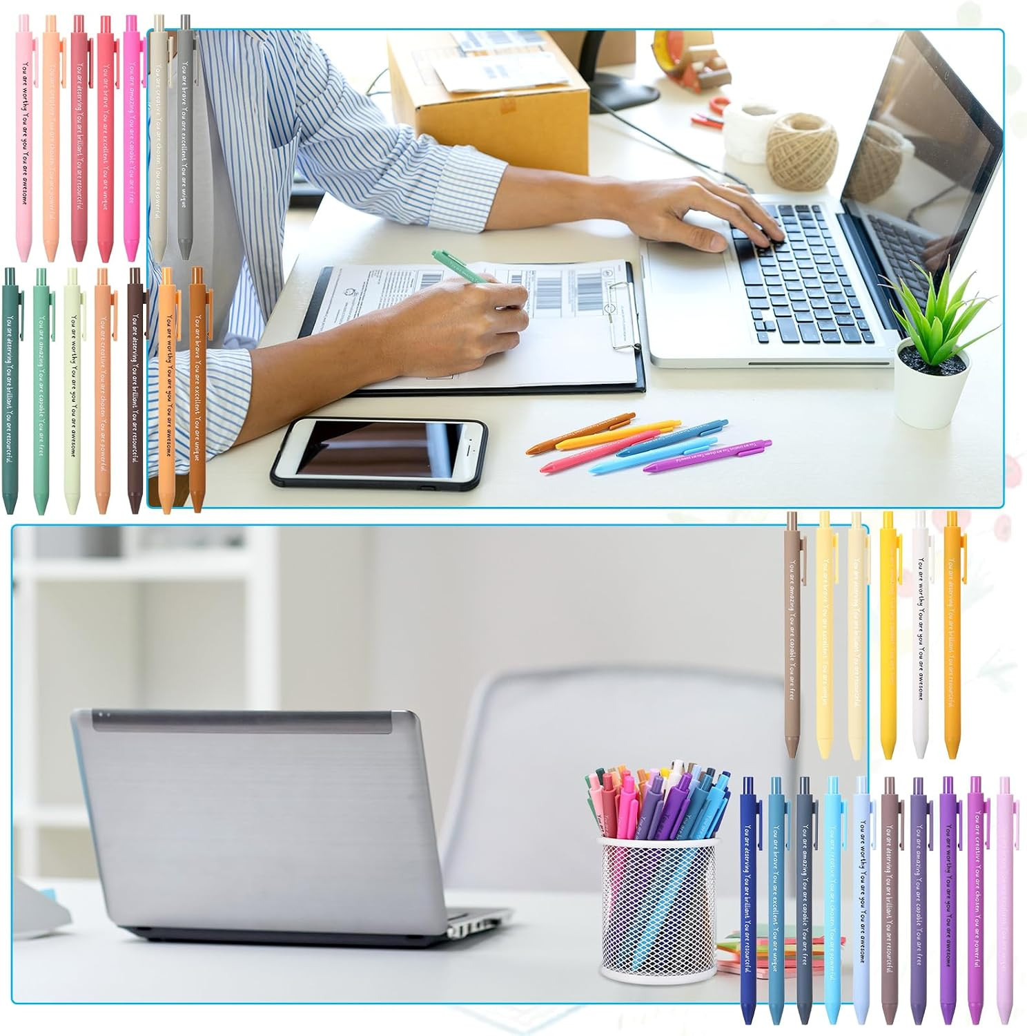 60 Pcs Inspirational Pens Bulk Motivational Quotes Ballpoint Pen with Stylus Tip