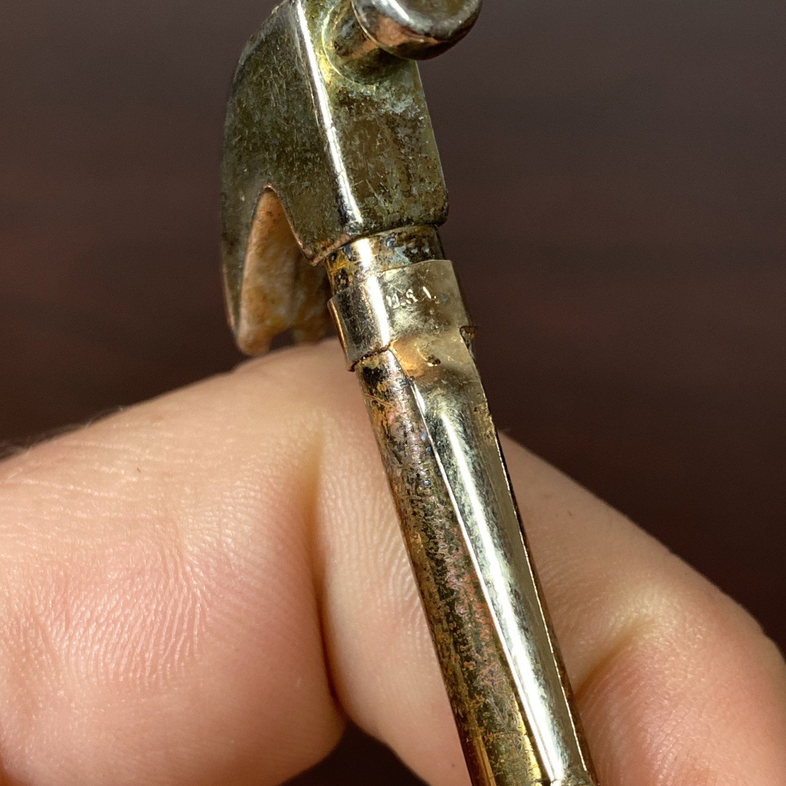 Vtg GOLD TOLD Brass Mini Carpenter HAMMER BALL POINT PEN POCKET CLIP USA Novelty