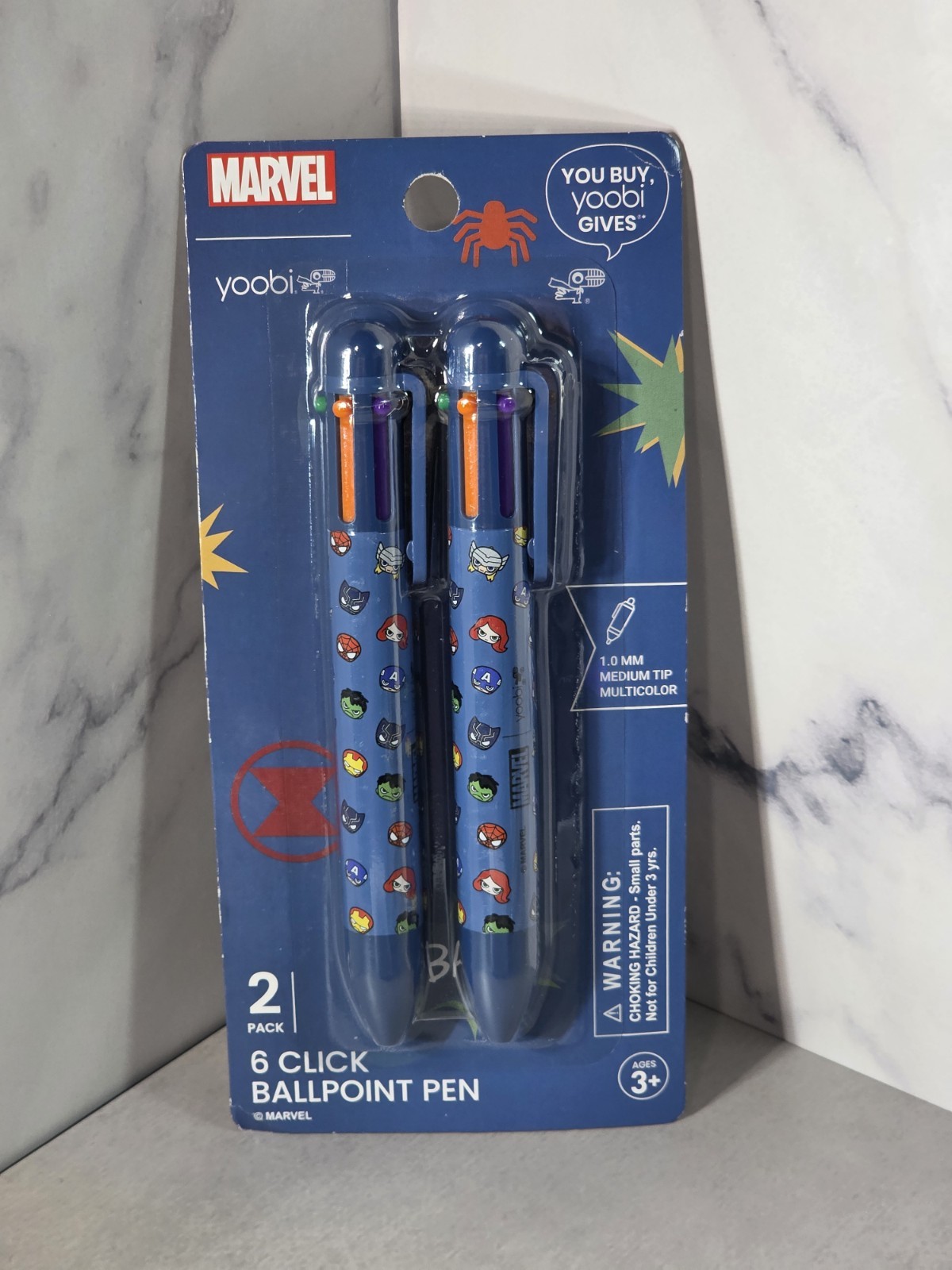 Marvel Novelty Yoobi 6 Color Click Ballpoint Pen Rare Collectible 2PK Brand NEW