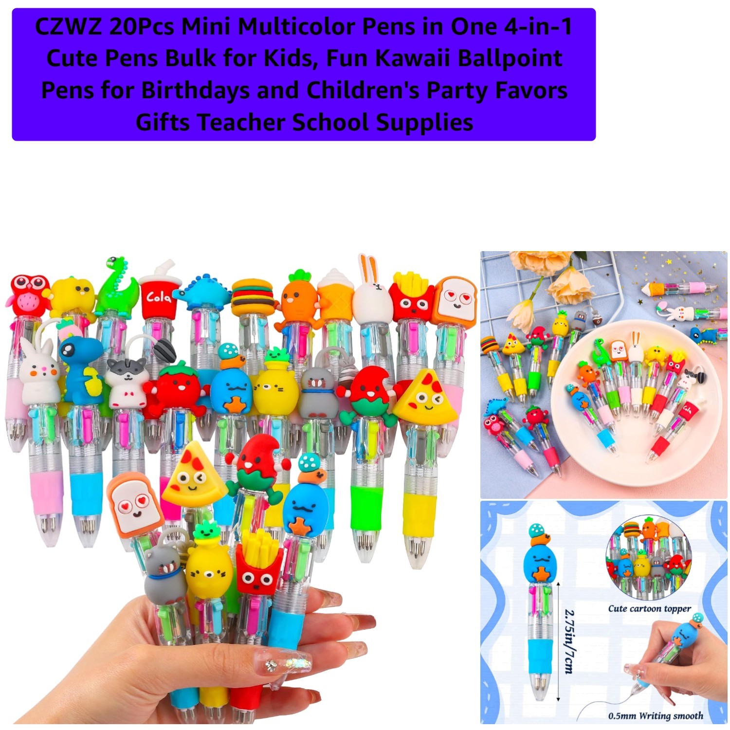 20Pcs Mini Multicolor Pens in One 4-in-1 Cute Pens Bulk for Kids, Fun Kawaii …