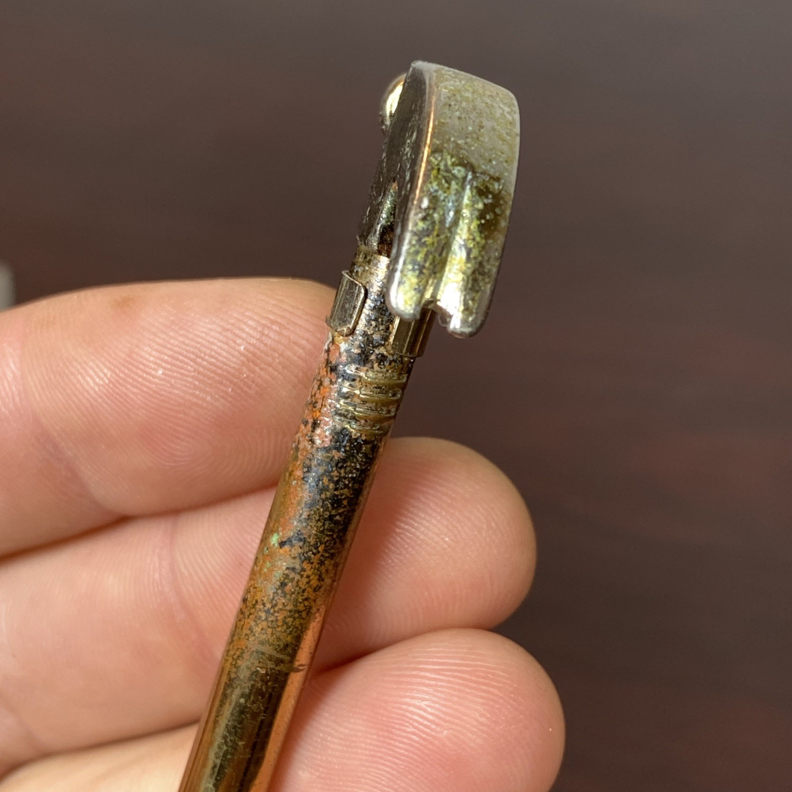 Vtg GOLD TOLD Brass Mini Carpenter HAMMER BALL POINT PEN POCKET CLIP USA Novelty