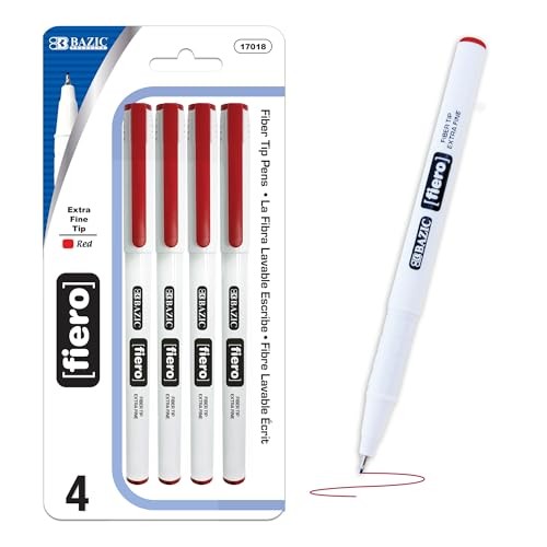 BAZIC Fiero Red Color Fiber Tip Fineliner 2 Count (Pack of 1) Red (4-count)