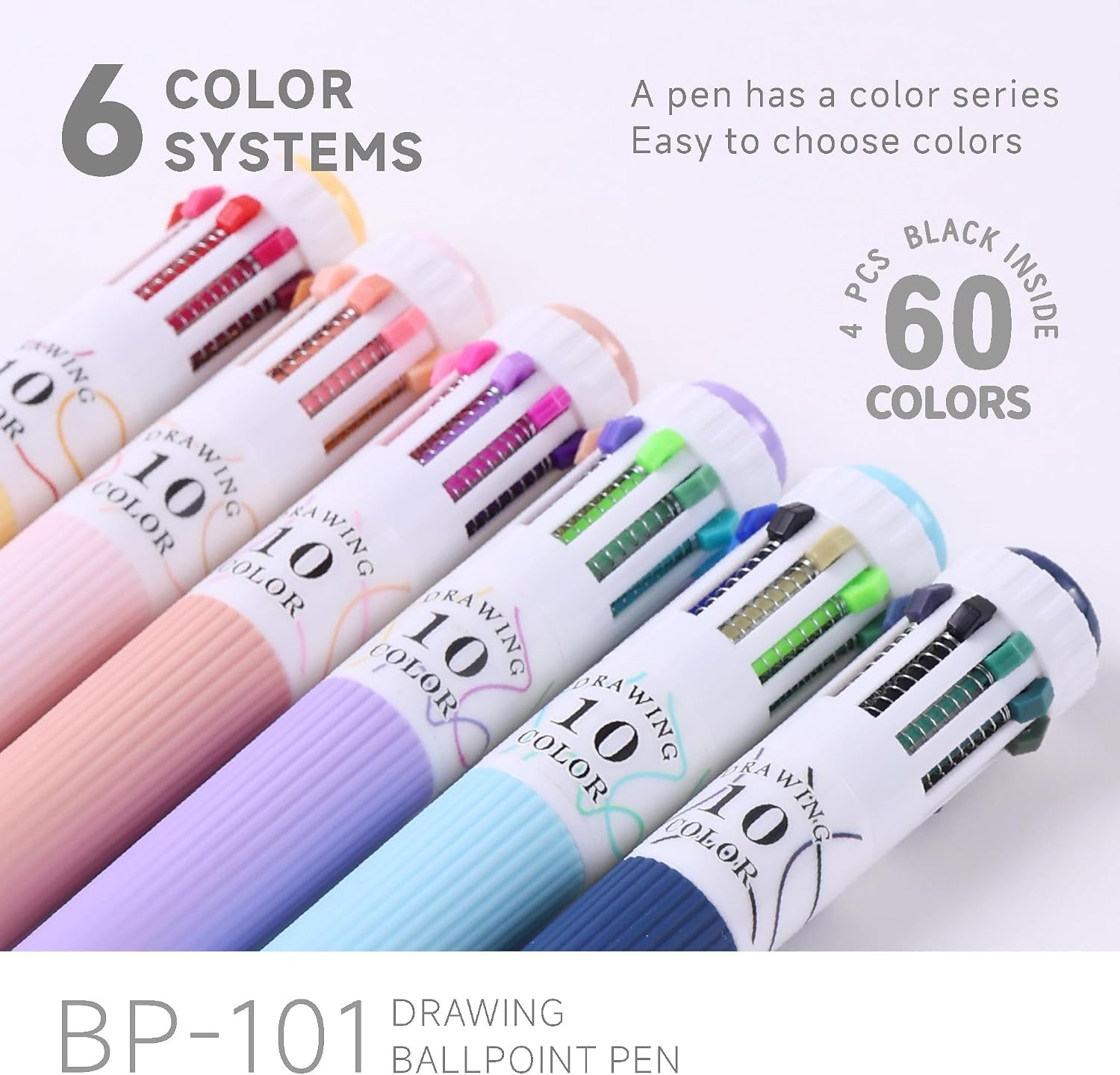 60 Colors Multicolor Pen 6PCS 10-in-1 Multicolor Ballpoint Pen Set 0.8mm Tip R
