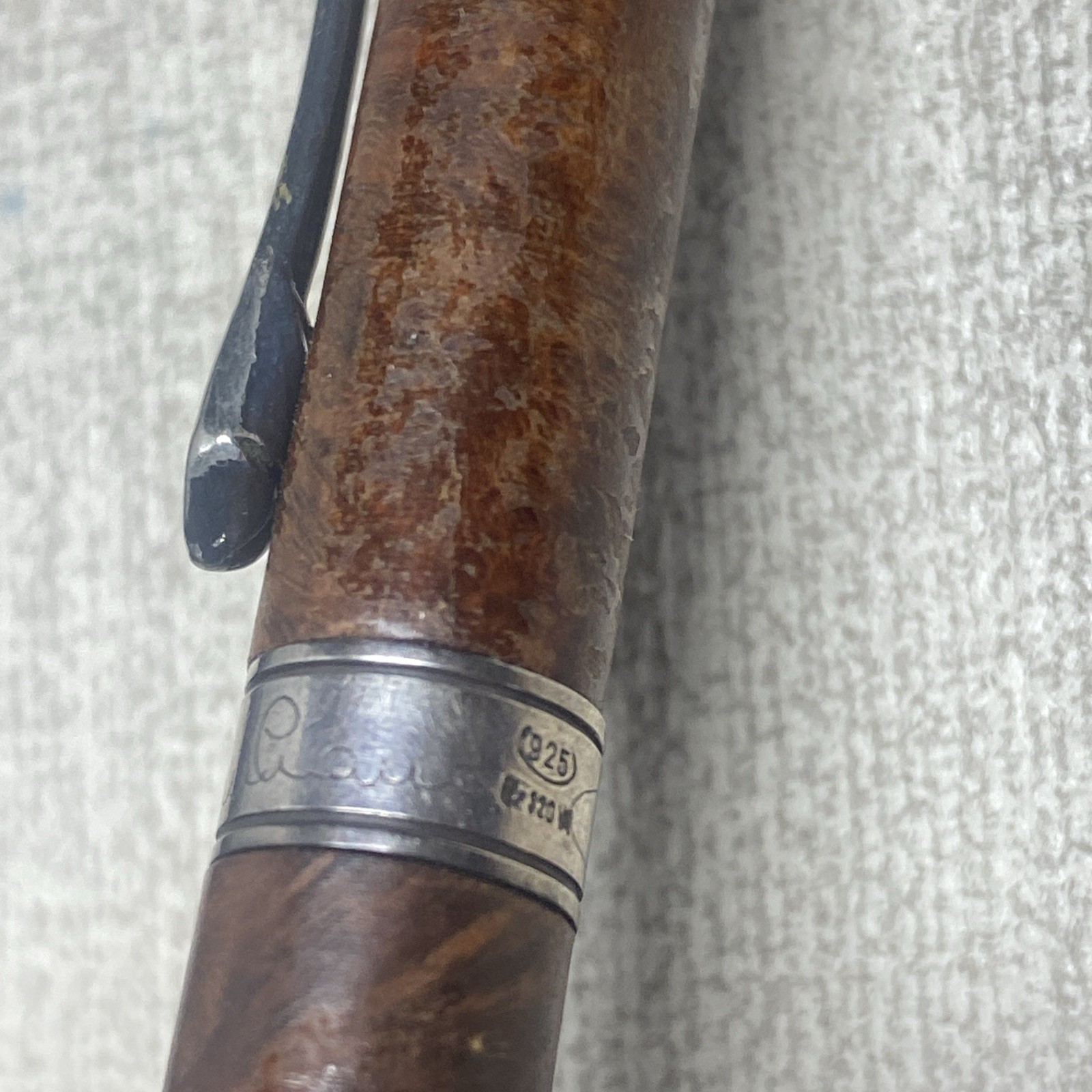 Cesare Emiliano Silver 925 Ballpoint Pen Signed Engraved Briar Wood- Rare Find