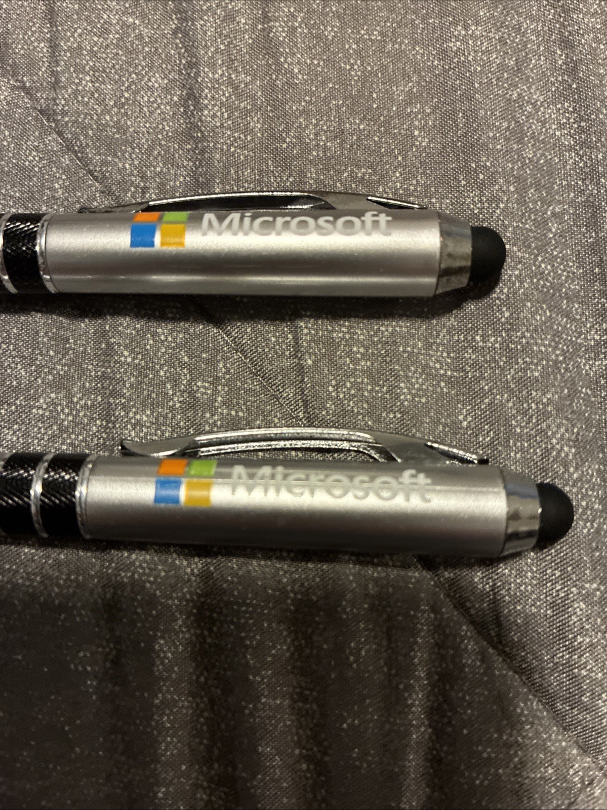 Lot Of 2 MICROSOFT Ballpoint Pens W/ Soft Rubber Tip Vintage Computer Promotion