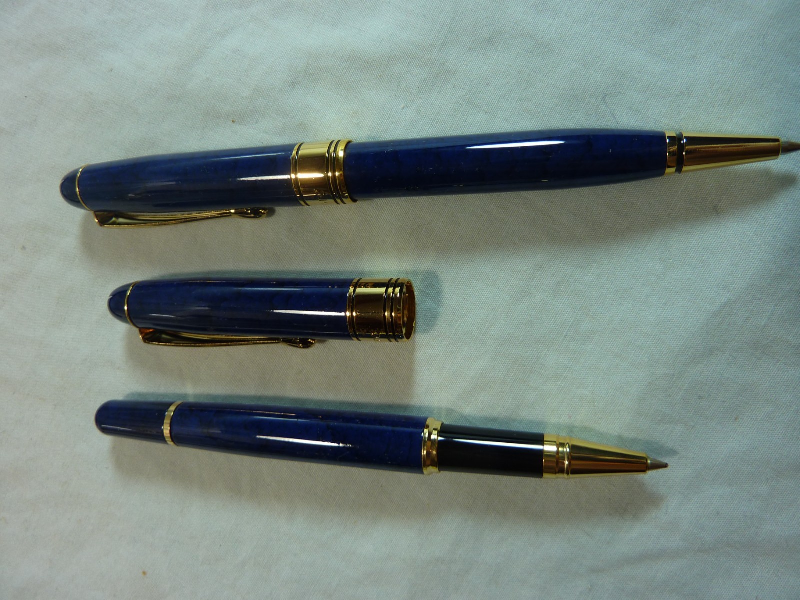 Pair of Montefiore Pens Blue with Gold Trim-NOS-New Ink Refills