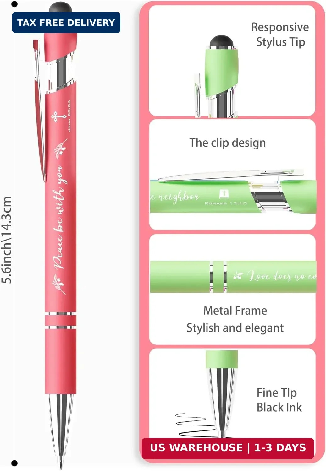 Christian Pens with Stylus Tips Bible Verse Inspirational Pens Ballpoint Smooth