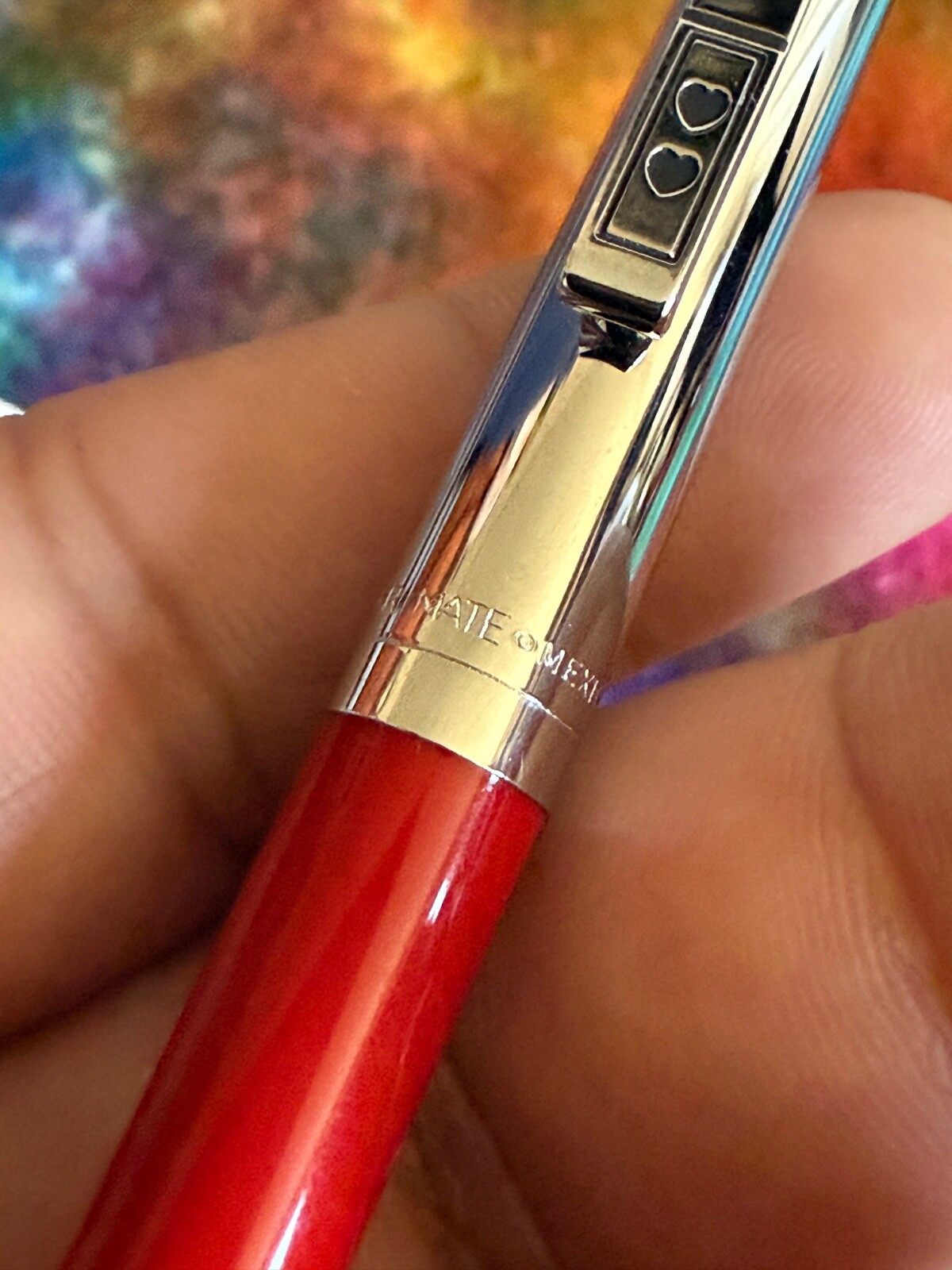 VTG 90s RED Paper Mate Double Heart Profile Ball Pen Slim Grip Mexico Blue Ink