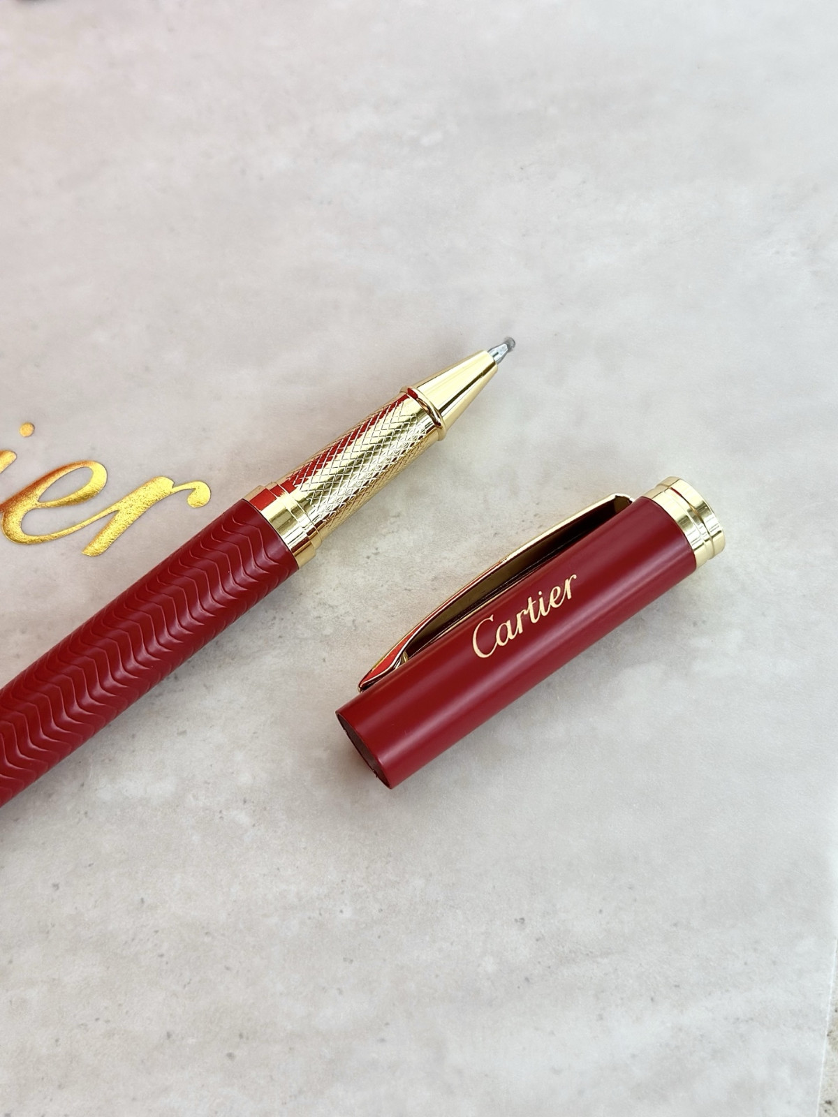 Cartier red striped ballpoint pen with box – luxury gift