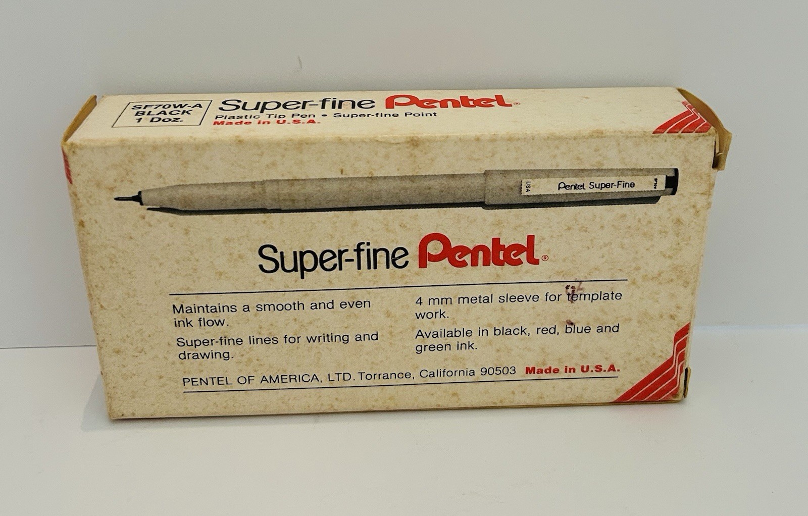 Vintage ~ SET OF 12 ~ PENTEL Super Fine Plastic Point Pens ~ BLACK ~ SF70W-A