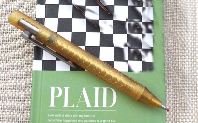 EDC Pocket Checkered Surface PEI Titanium Push Button Mechanism Ball Pen Gifts