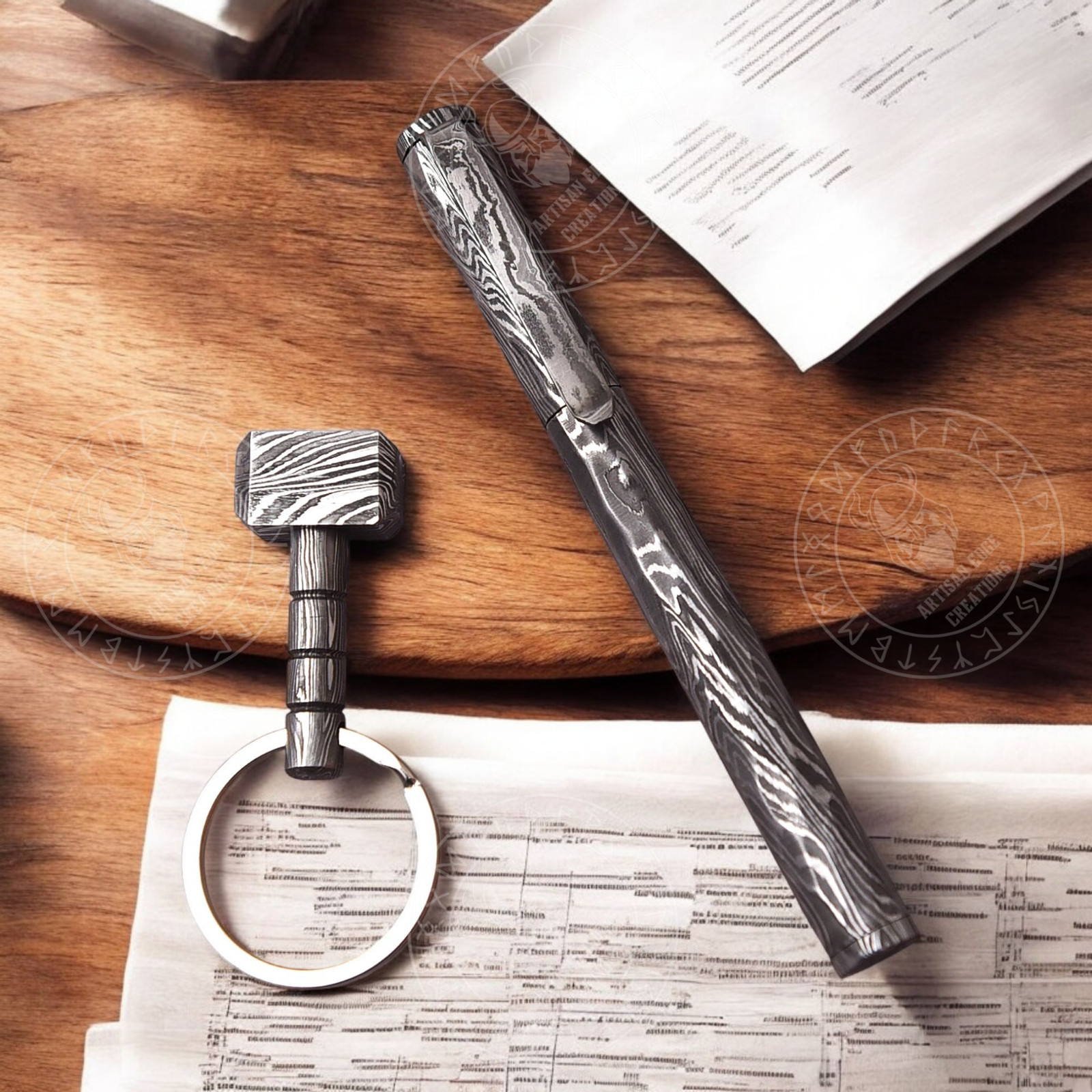 Luxury Handmade Damascus Steel ballpoint pen, Damascus Pen With Wooden Box