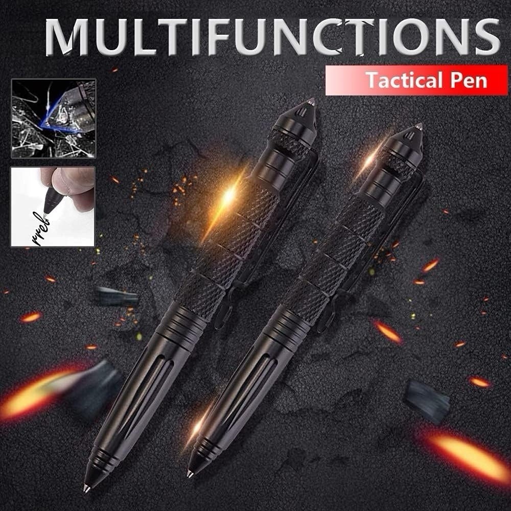 10 pcs Tactical Pen Aluminum Self Defense Glass Breaker Pen Writing Black EDC