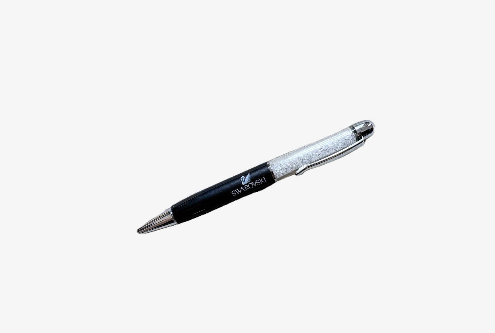 Swarovski Crystalline Grey Black Chrome Plated Black Ink Ballpoint Pen – New