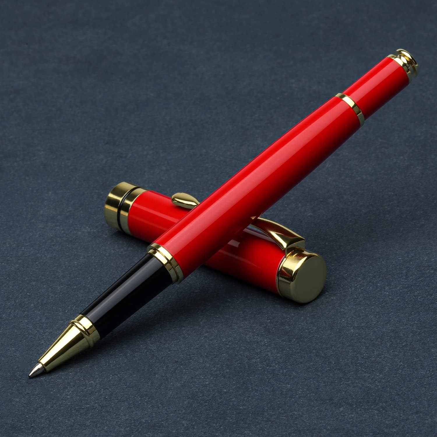 Luxury Red Gold Ballpoint Pen Set, 0.5mm Black Ink, Executive Office Gift Box