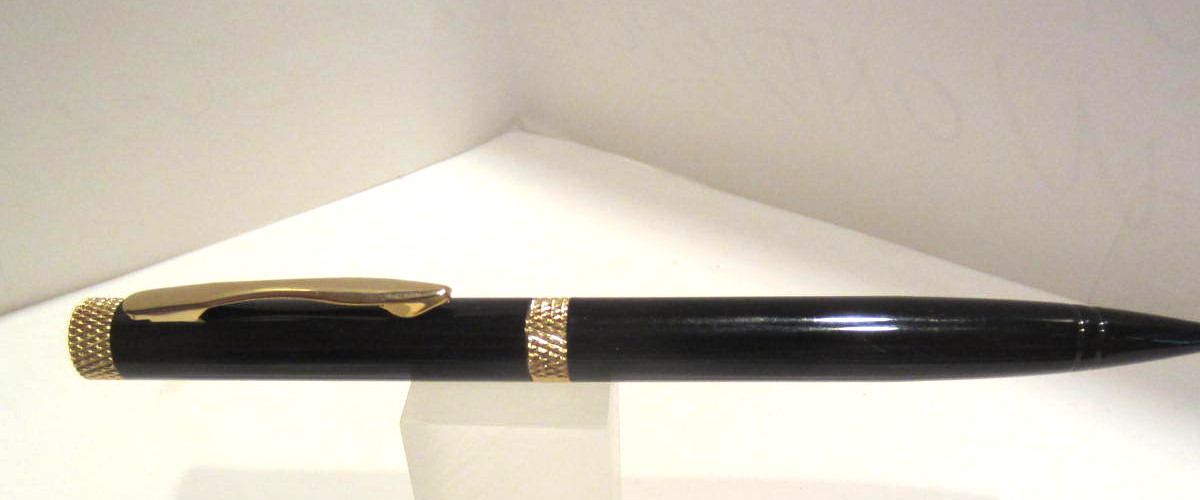 Terzetti Diamond Top Metal BRASS Ballpoint pen- BLACK/ GOLD TRIM- GIFT POUCH