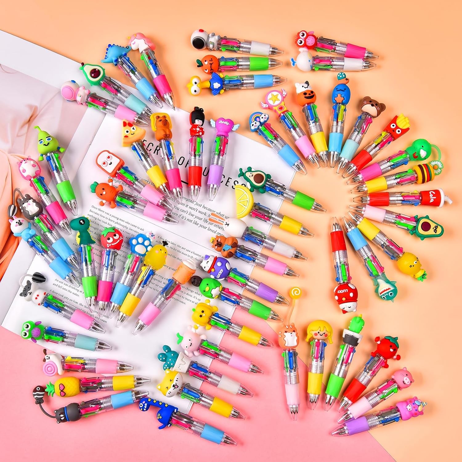 60 Pcs Mini Multicolor Pens in One 4-In-1, Cute Pens Back to School Gifts