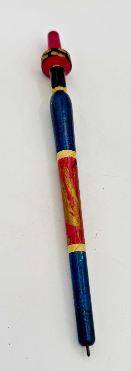 Vintage Mexico Souvenir Pen 9 Inches No Ink 1986 Wooden Painted pen With face