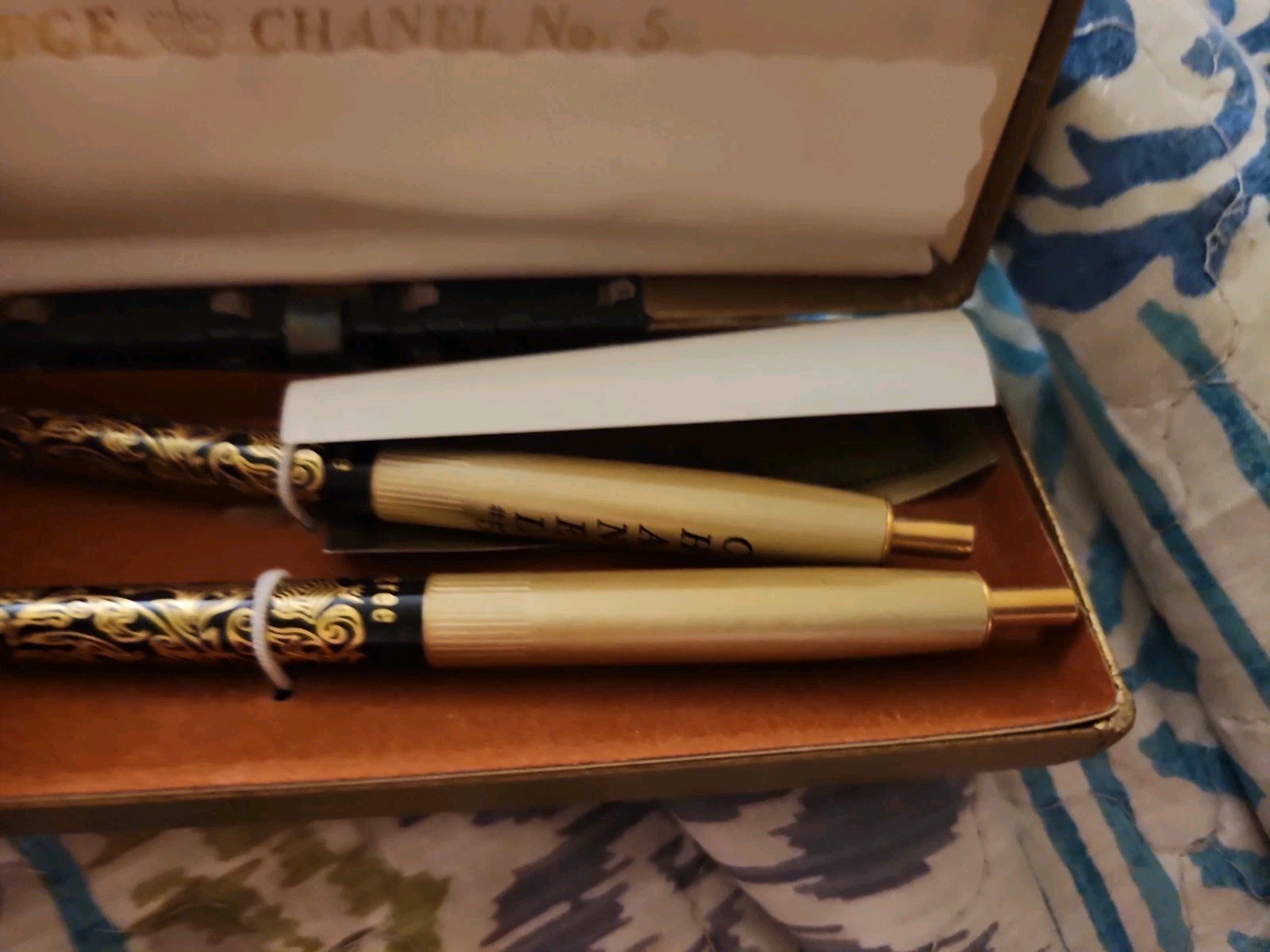 Vintage Set Of Ballpoint Pens Arpege Chanel No 5 14kt Gold Exclusive Design.