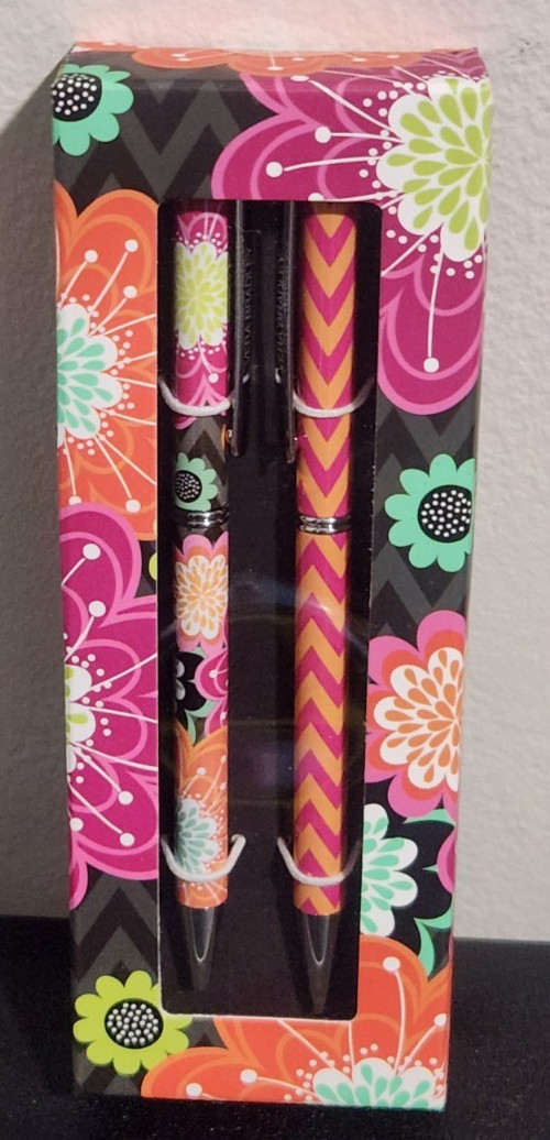 Vera Bradley Pen & Pencil Set Ziggy Zinnia 15566-163 Retired Stationary Gift NWT