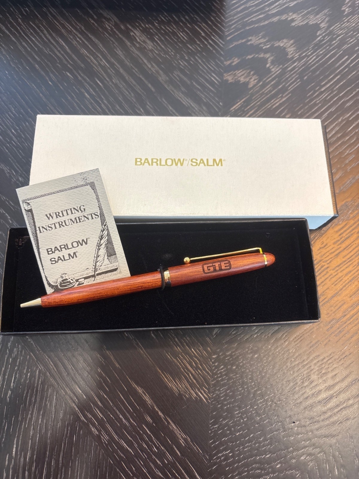 Vintage Barlow/Salm GTE Branded Wooden Pen With Gold-Tone Accents In Gift Box