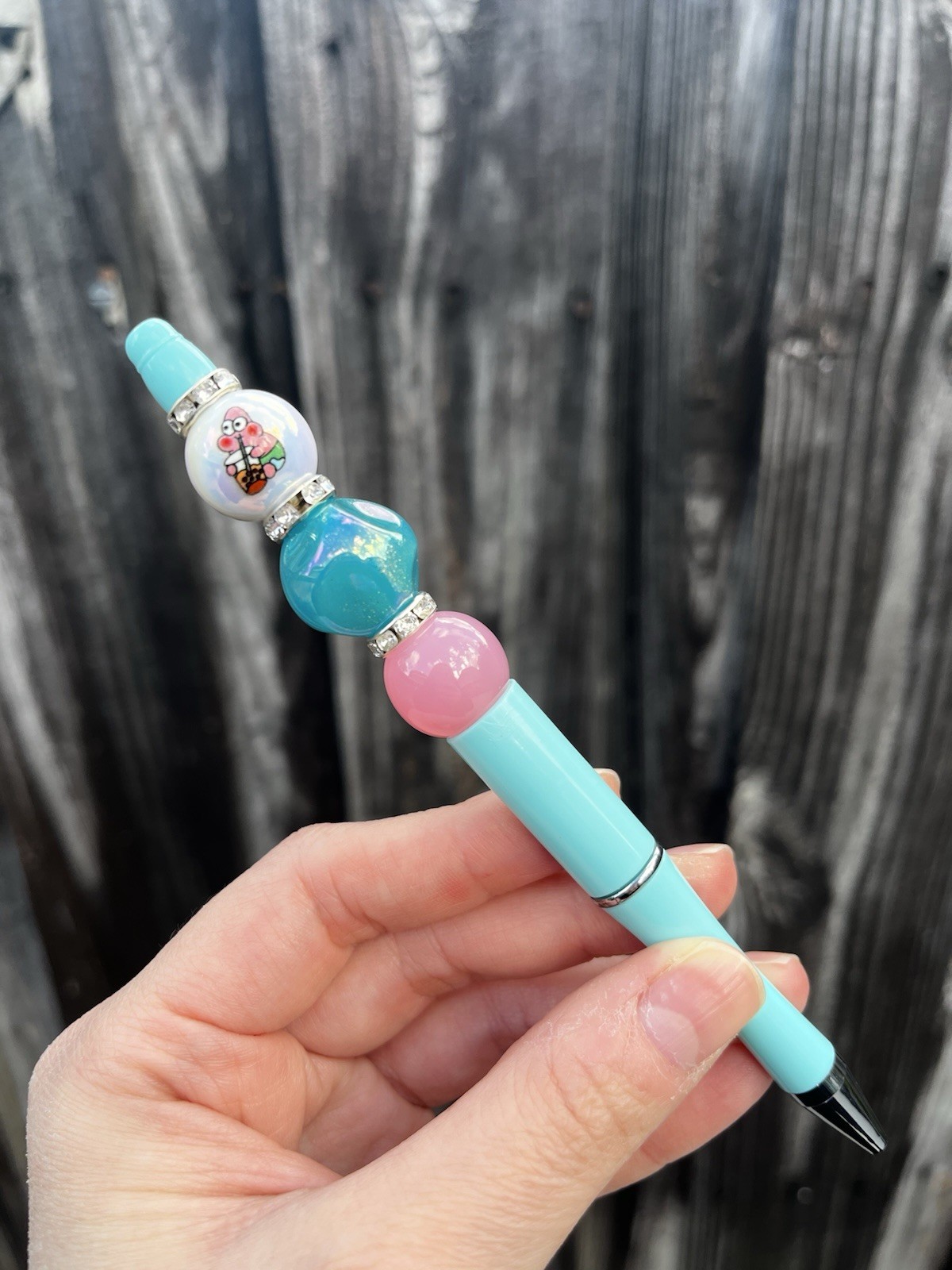 Blue and Pink Starfish Sponge Under Sea Jewel Refillable Pen Black Ink