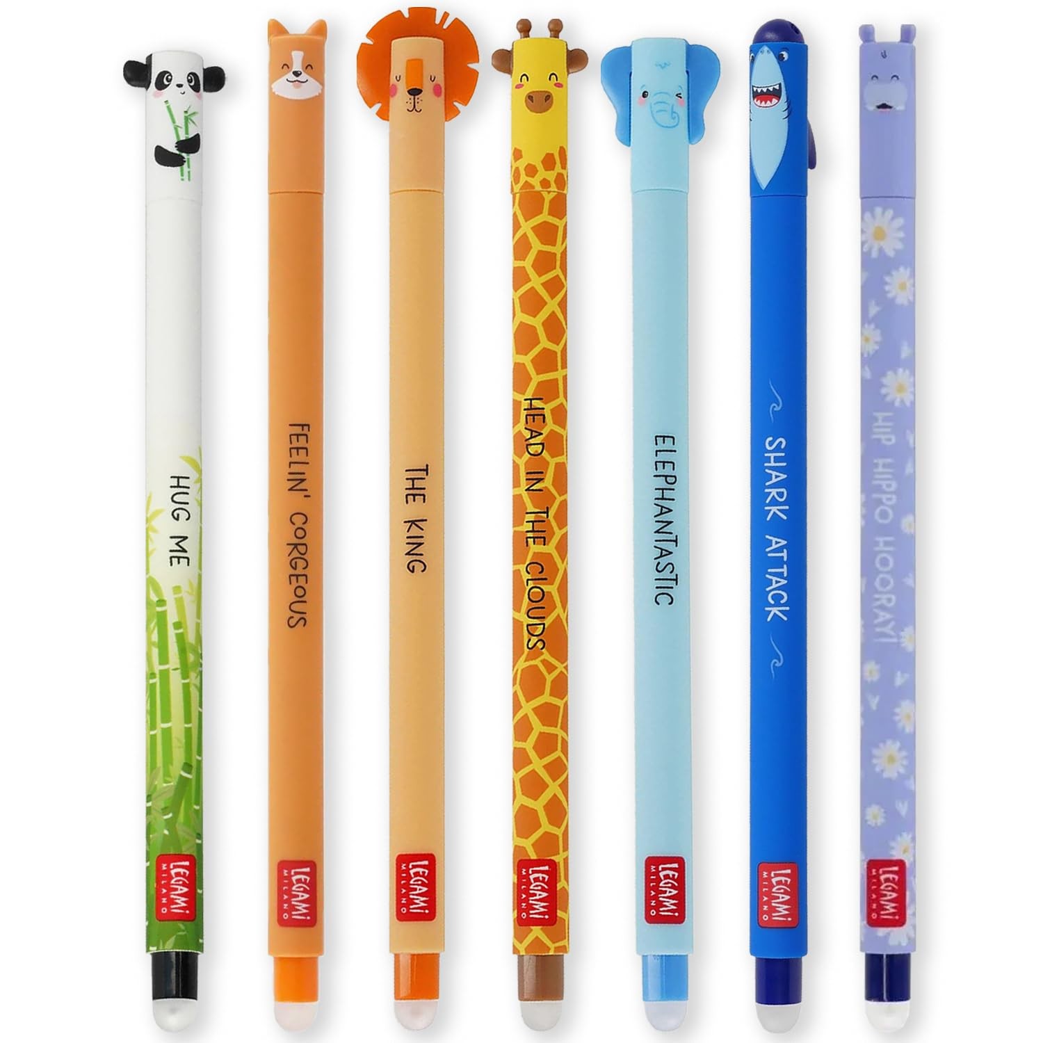Set Of 7 Cute Erasable Gel Pens In Black Orange Blue For Office And School