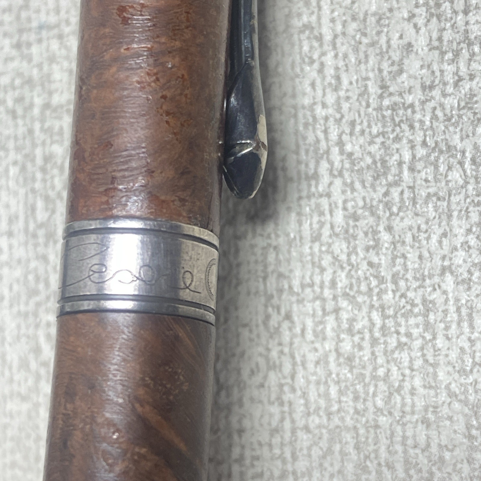 Cesare Emiliano Silver 925 Ballpoint Pen Signed Engraved Briar Wood- Rare Find