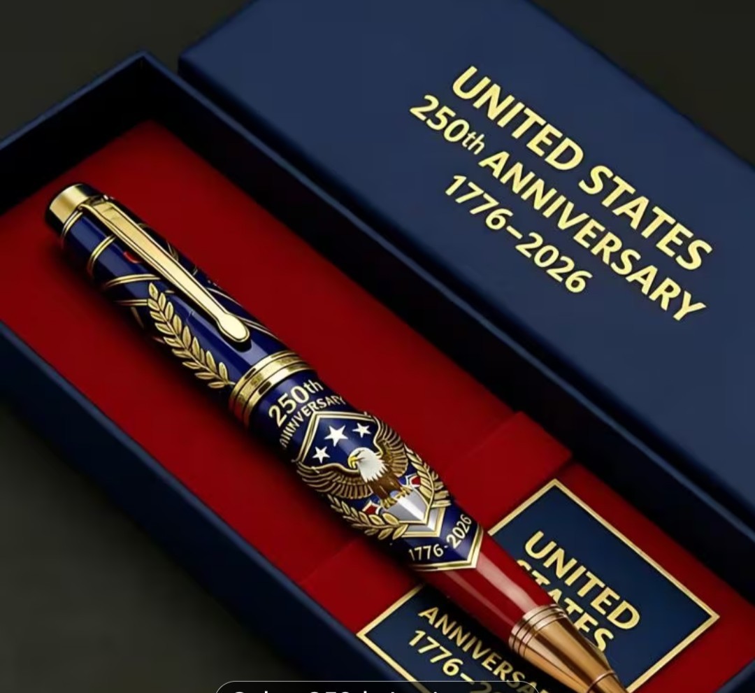 United States 250th Anniversary Metal Ballpoint Pen Gold Trim Gift Box