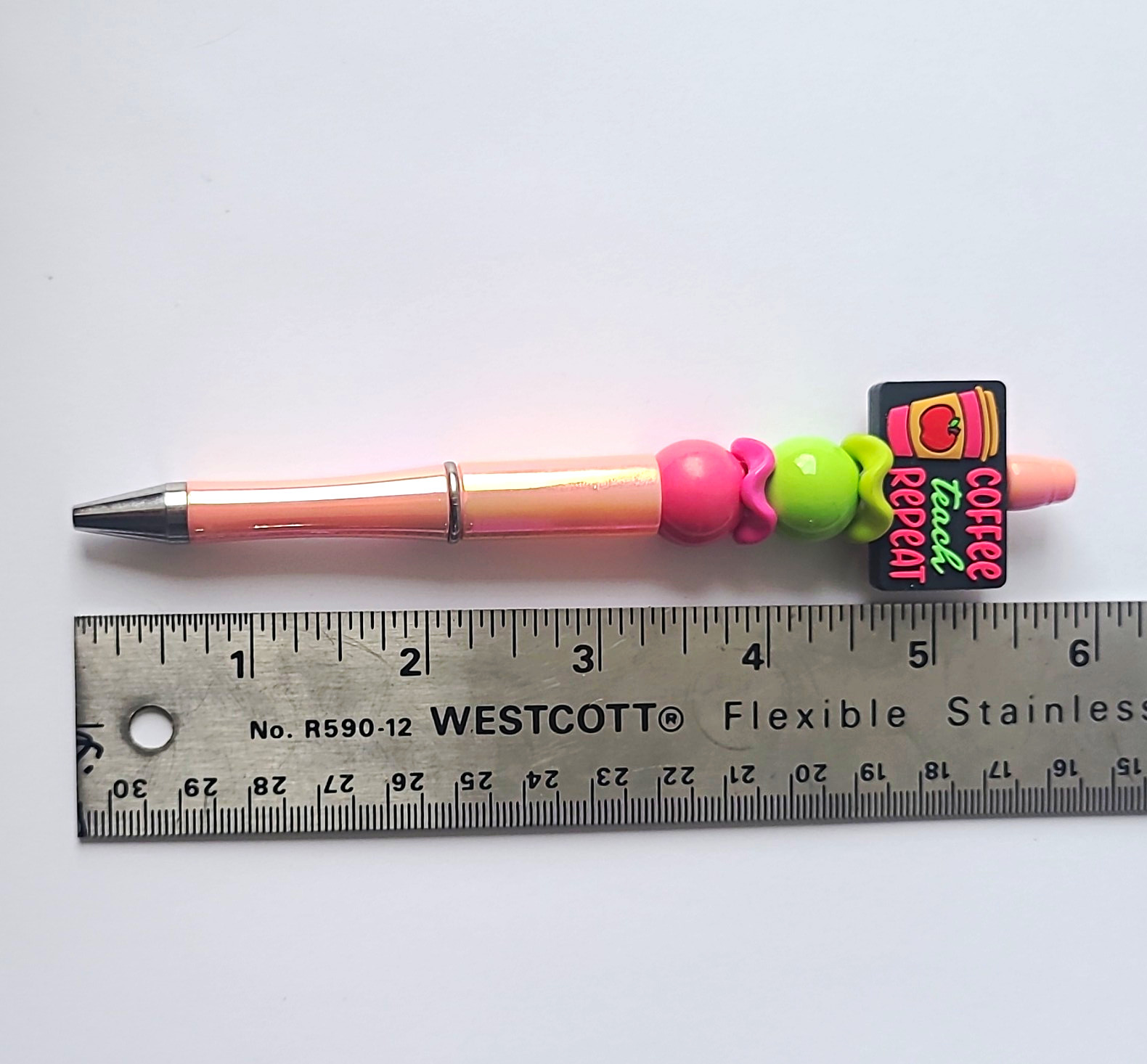 Novelty Ballpoint Pen «Coffee Teach Repeat» Charm Topper, Plastic, Black Ink