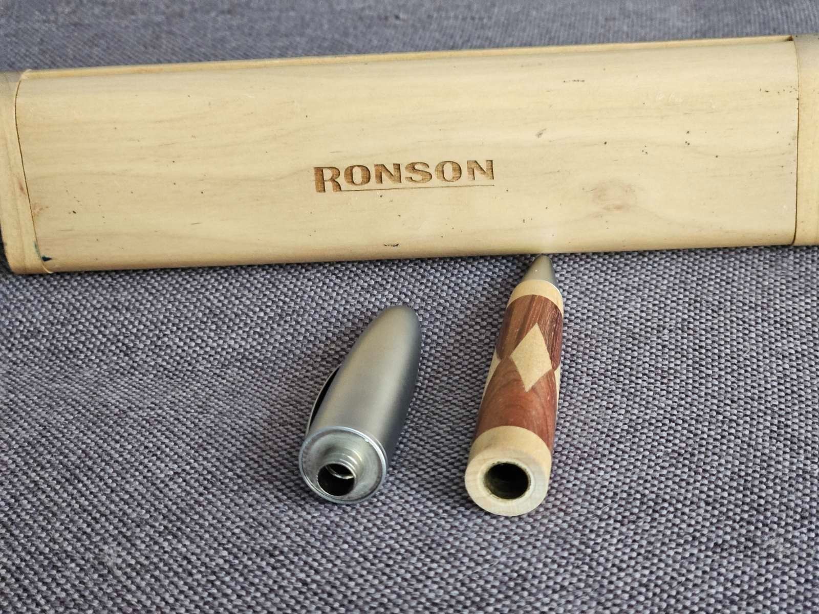 Ronson Ballpoint Pen w/ Original Wooden Case Wood Inlay Executive Writing Pen