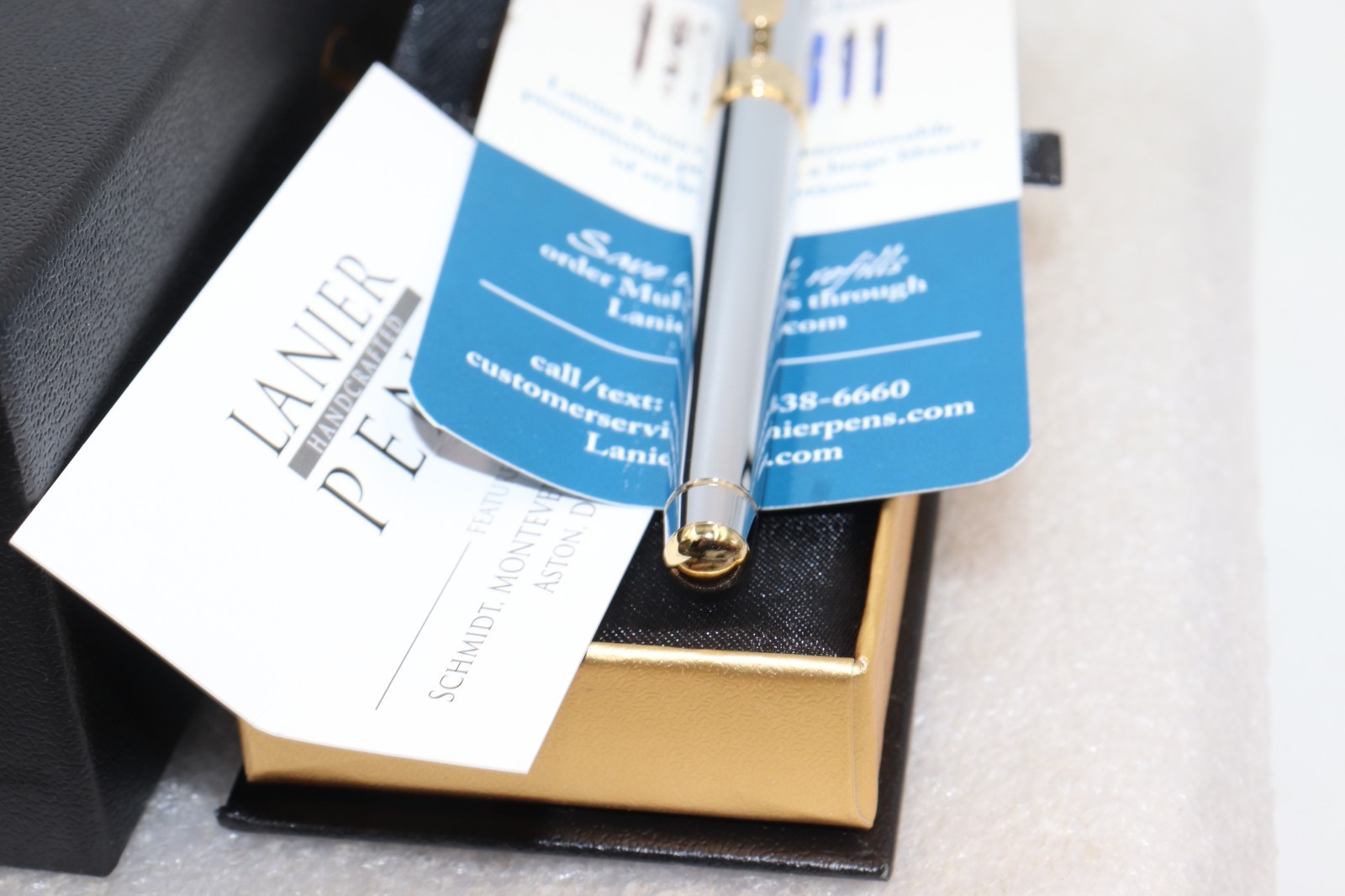 Scriveiner London Silver Gold Roller Ball Luxury Pen Gold Trim with Box