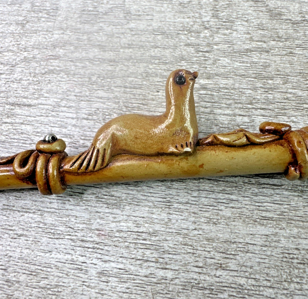 Unique Vtg Lot Of 3 Novelty Hand Detailed Pens Seal, Elephant & Rabbit w/Agates