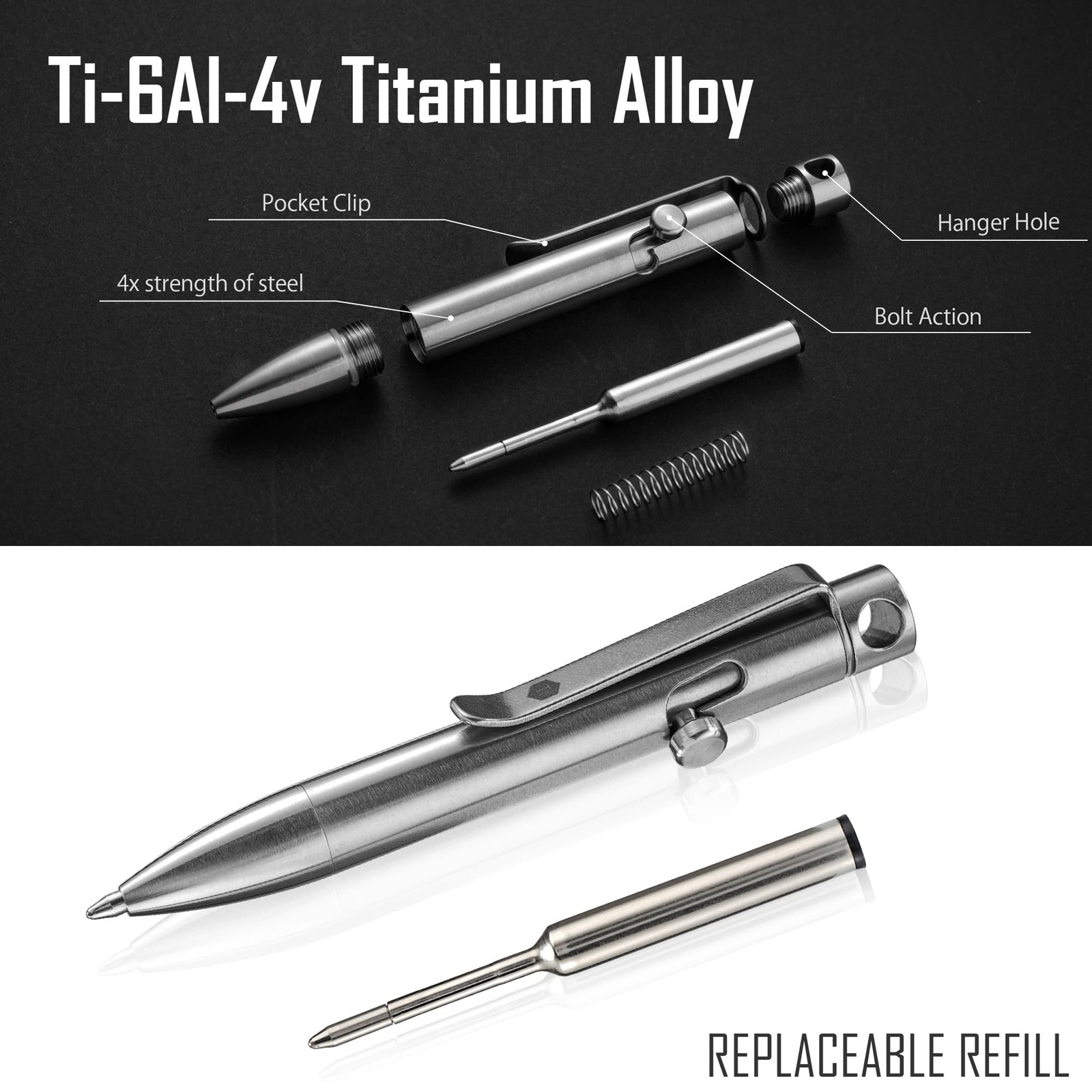 Keyunity Kp05St Bolt Action Edc Pen Clip Titanium Pocket Ballpoint Pen For