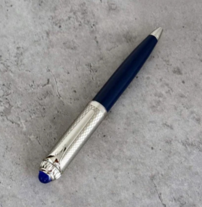 Cartier Luxury Guilloche Iced Blue Lacquer Ballpoint Pen NIB Gift Collectible