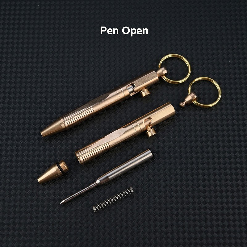 Mini Pocket Keychain Detachable Brass Bolt Action Ball Pen Signature Outdoor EDC