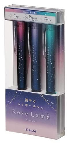 Limited Edition KeSeraMe Erasable Glitter Ballpoint Pen, 0.7mm, 3-Color Glitter