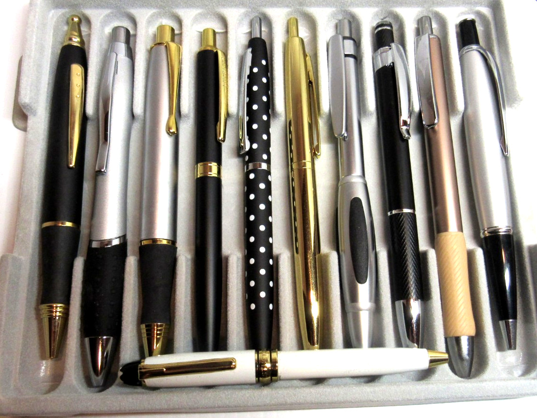 SET OF 10 METAL CLICK TOP BALLPOINT PENS -MOST POPULAR-LIMITED + BONUS MINI PEN