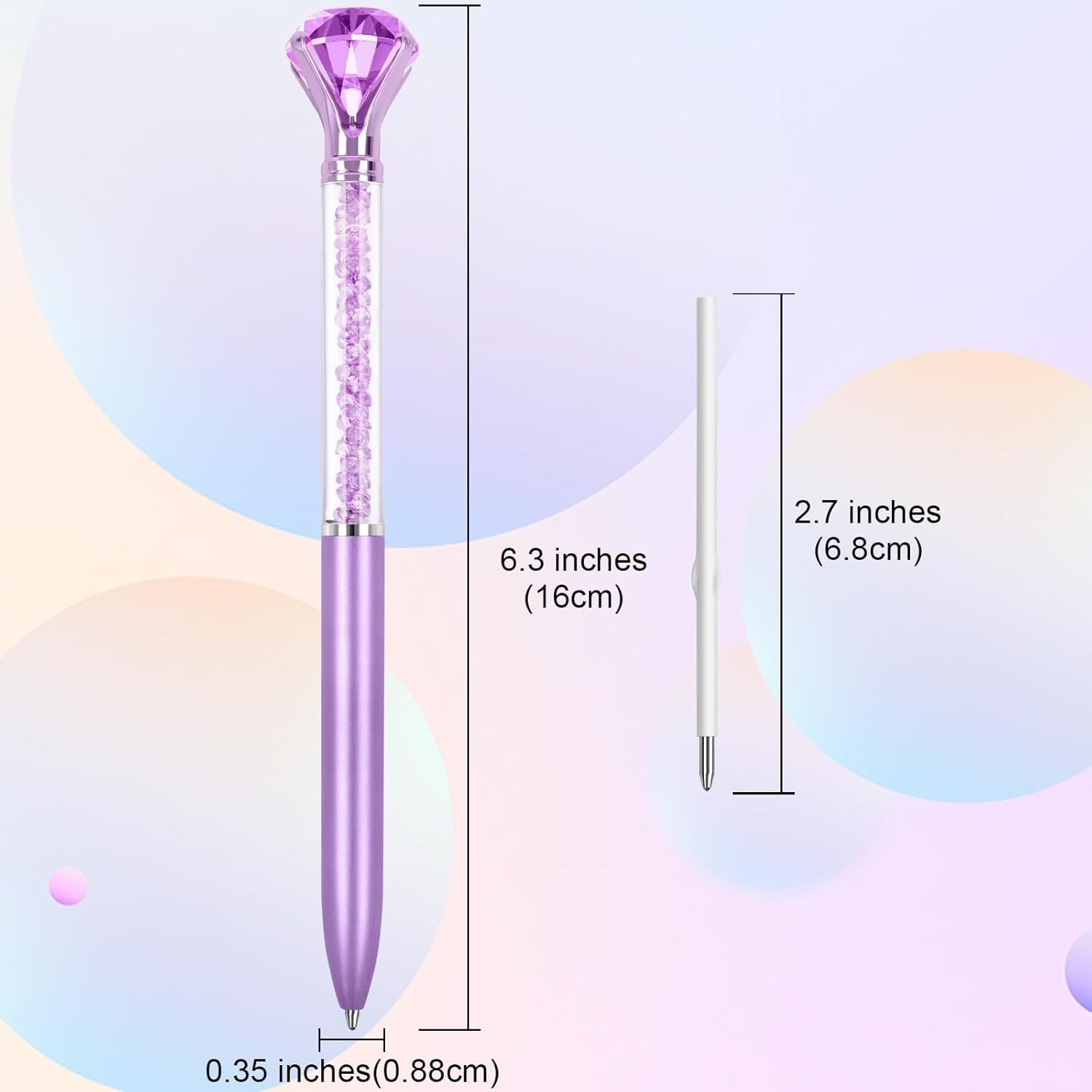 6 Pack Diamond Pens with Crystal Top Black Ink Refillable Ballpoint Pens