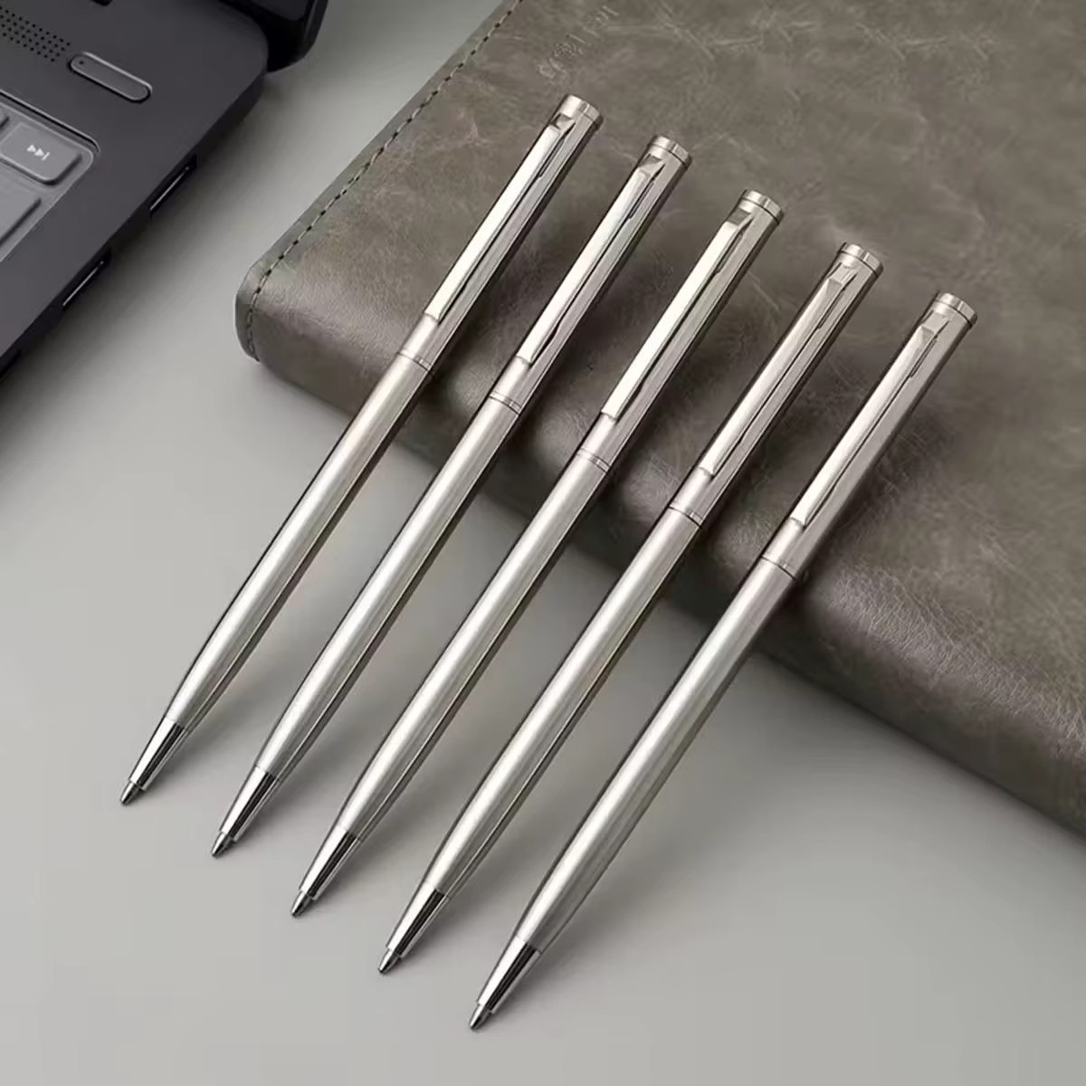 Set of 20 Elegant Silver Stainless Steel Ballpoint Pens – Durable, Medium Nib, T