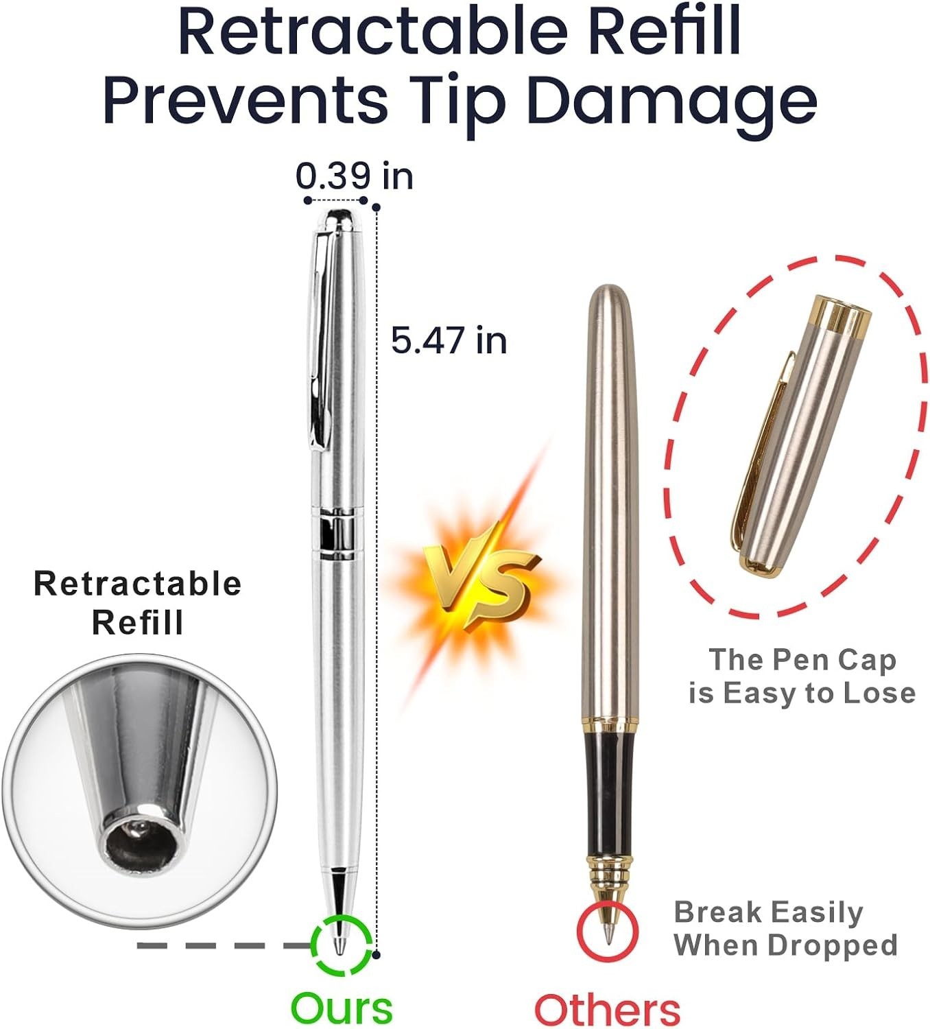 Professional Metal Twist Pens – 5 Pack, Ideal for Uniforms and Guest Books