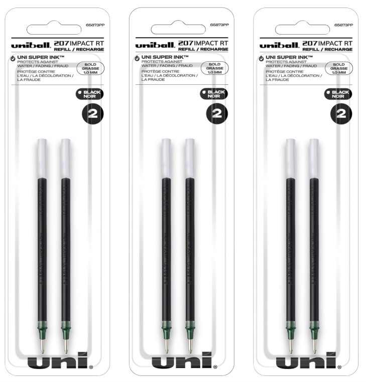 Uniball Signo 207 Impact Stick Gel Pen Refill, 2 Black Pen Refills, 1.0Mm Bold P